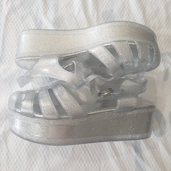 Platform Jelly Sandals - Glitter Silver NWB - Picture 6 of 11